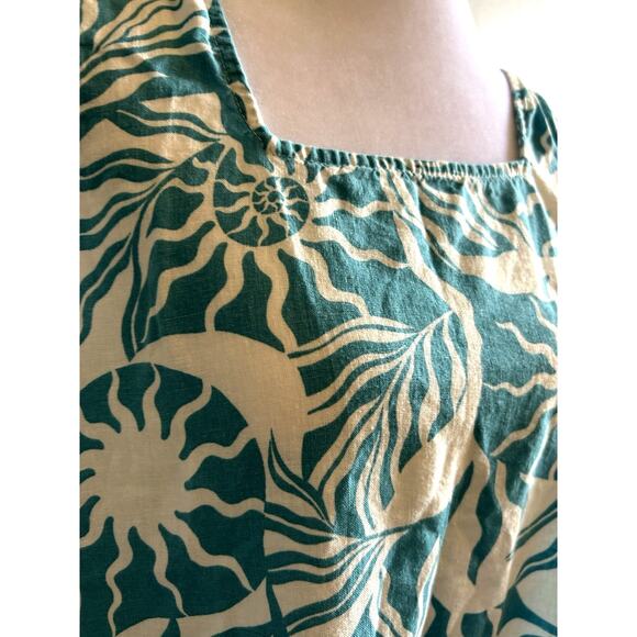 Linen Dress moon stars sea shells beach boho teal green Tropical Pockets retro s - Picture 10 of 13